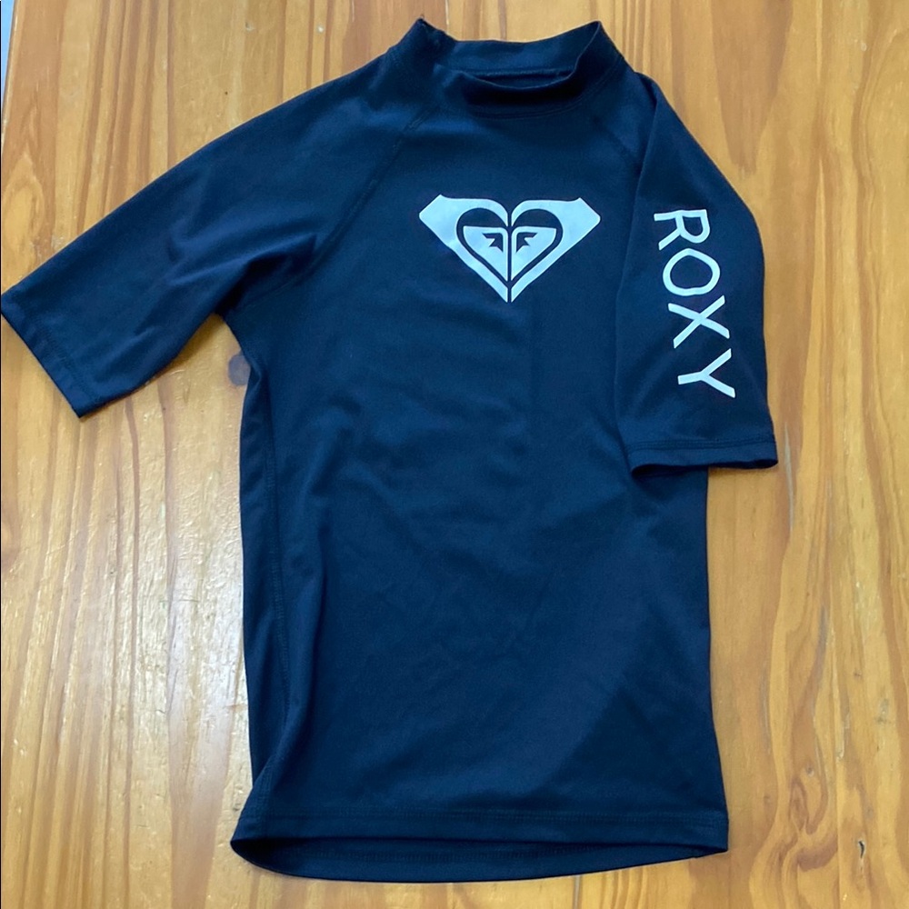 Roxy Black Rashguard Swim Shirt Short Sleeve